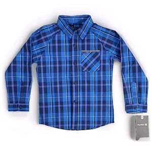Hurley Boys Blue Plaid‎ Long Sleeve Button Down Shirt Youth Size 4 NWT